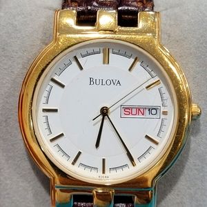 Bulova Quartz watch for men's brown leather strap